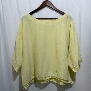 PURE JILL‎ WOMEN'S LINEN 3/4 SLEEVE Yellow TUNIC TOP LARGE